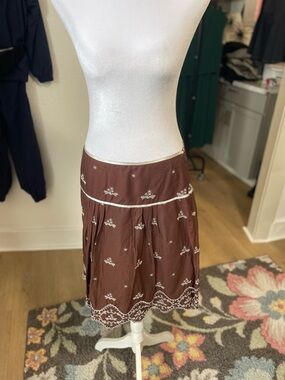 dressbarn Brown Embroidered Midi Skirt